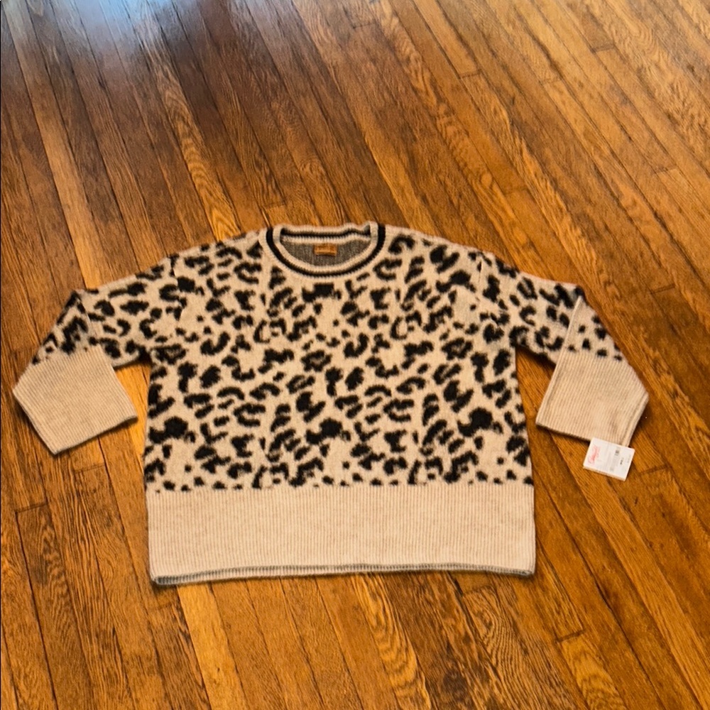 POL Leopard Print Sweater - Black and Tan